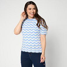 "As Is" DG2 by Diane Gilman Scalloped Edge Short Sleeve Sweater