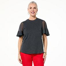 "As Is" DG2 by Diane Gilman Sheer Flutter-Sleeve Top