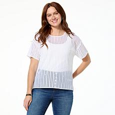 "As Is" DG2 by Diane Gilman Sheer Stripe Mesh Knit Top