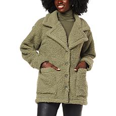 "As Is" DG2 by Diane Gilman Sherpa Knit Button-Front Coat