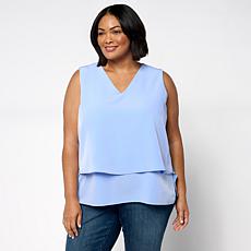 "As Is" DG2 by Diane Gilman V-Neck Mixed Media Double Layer Easy Tank