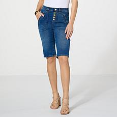 "As Is" DG2 by Diane Gilman Virtual Stretch Faux Button Fly Bermuda...