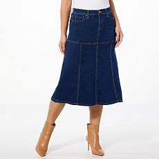 "As Is" DG2 by Diane Gilman Virtual Stretch Flounce Denim Midi Skirt