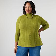 "As Is" DG2 Pointelle Knit Mock Neck Long Sleeve Top