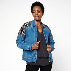 "As Is" Diane Gilman New Classic Stretch Embellished Zip Front Jacket