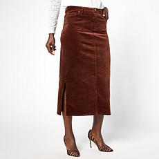 "As Is" Diane Gilman Stretch Velveteen Side Slit Midi Skirt