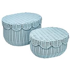 "As Is" Emryn House PE Rattan Storage Baskets with Lids - Set of 2