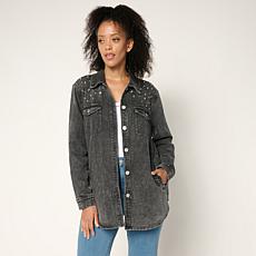 "As Is" G by Giuliana Black Label Denim Shirt Jacket with Rhinestones