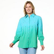"As Is" G by Giuliana Black Label Woven Dip Dye Button-Up Shirt