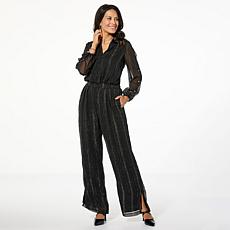 "As Is" G by Giuliana Chiffon Long Sleeve Wide Leg Jumpsuit