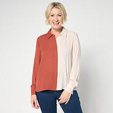 "As Is" G by Giuliana Colorblocked Button-Front Woven Blouse