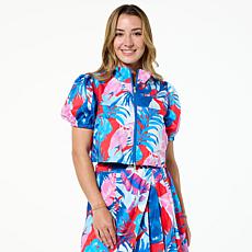 "As Is" G by Giuliana Court to Resort Printed Puff-Sleeve Cropped J...