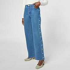 "As Is" G by Giuliana Denim Straight Leg Pant with Snap Button Detail