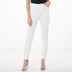 As Is G by Giuliana G-Soft Denim Straight-Leg Jean Faux Pearl Accents