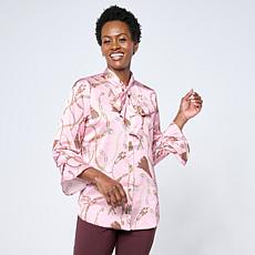 "As Is" G by Giuliana Nutcracker Chain Print Blouse with Neck Tie