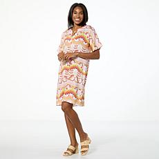 "As Is" G by Giuliana Printed Woven Dolman Sleeve T-Shirt Dress