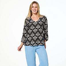 "As Is" G by Giuliana Printed Woven Top with Rolled Up Sleeves