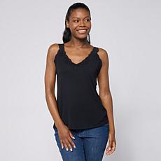 "As Is" G by Giuliana Solid Knit Tank Top with Lace Trim