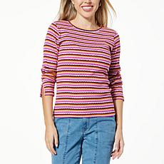 "As Is" G by Giuliana Striped Rib Knit Long Slit Sleeve Top