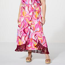 "As Is" G by Giuliana Woven Challis Tie-Front Sarong Midi Skirt