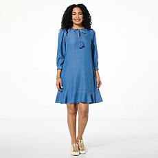 "As Is" G by Giuliana Woven Tencel Flounced Hem Shift Dress
