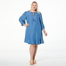 "As Is" G by Giuliana Woven Tencel Flounced Hem Shift Dress