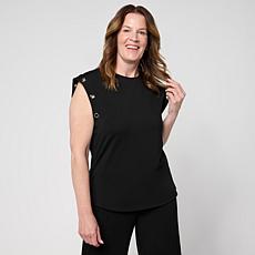 "As Is" GREY by Jhoan Sebastian Grey Grommet Detail Cap Sleeve Jers...