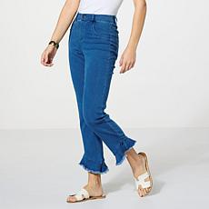 "As Is" HUE Ruffle Crop Denim Skimmer Jean 