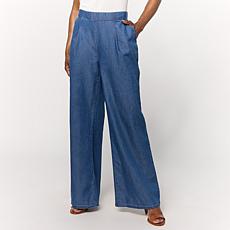 "As Is" HUE Woven Denim Pull-On Palazzo Pant