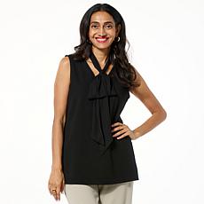 "As Is" IMAN Global Chic Crepe V-Neck Top with Chiffon Scarf