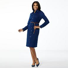 "As Is" IMAN Global Chic Denim Dress with Faux Leather Belt