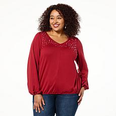"As Is" IMAN Global Chic Embellished Sweater Knit Top with Bubble Hem