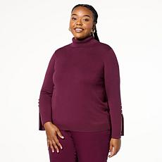 "As Is" IMAN Global Chic Flounce Cuff Turtleneck Sweater