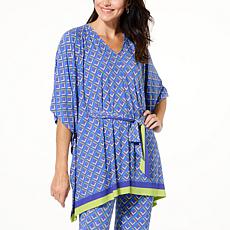 "As Is" IMAN Global Chic Geo Print Belted Scarf Top