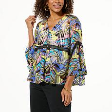 "As Is" IMAN Global Chic Printed Burnout Mesh Top