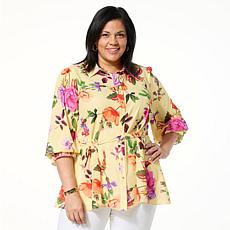 "As Is" IMAN Global Chic Printed Button-Front Everything Blouse