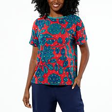 "As Is" IMAN Global Chic Printed Mixed Media Top