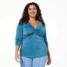 "As Is" IMAN Global Chic Silky Knit Twist Front Top