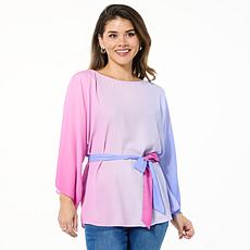 "As Is" Iman Ombre Dramatic Sleeve Top with Belt
