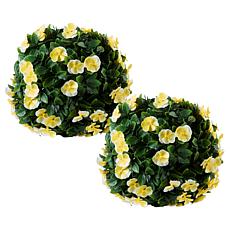 "As Is" Improvements 13" Faux Pansy Flower Spheres - Set of 2