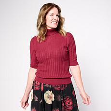 "As Is" Jaclyn Smith Elbow-Sleeve Turtleneck Sweater with Cable Sti...