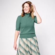 "As Is" Jaclyn Smith Elbow-Sleeve Turtleneck Sweater with Cable Sti...