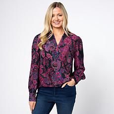 "As Is" Jaclyn Smith Hi-Lo Long Sleeve Wrap Blouse