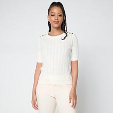 "As Is" Jaclyn Smith Jacquard Sweater Knit Tee with Button Detail