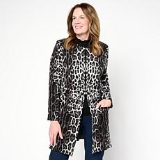 "As Is" Jaclyn Smith Jewel Neck Jacquard Coatigan