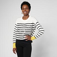 "As Is" Jaclyn Smith LS Sweater with Sequin Stripes