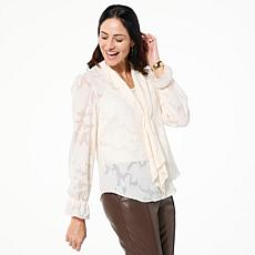 "As Is" Jaclyn Smith Puff Sleeve Blouse with Detachable Cami