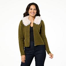 "As Is" Jaclyn Smith Zipper-Front Sweater Jacket w/ Detachable Faux...