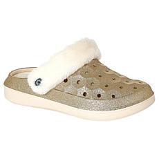 "As Is" joybees Varsity Glitter Clog with Faux Fur Lining