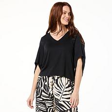 "As Is" LB70 by Lloyd Boston Sculpted V-Neck Cape Blouse